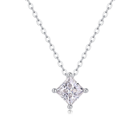 Moissanite Square Pendant Necklace - S925 Silver Platinum-Plated with GRA Certificate