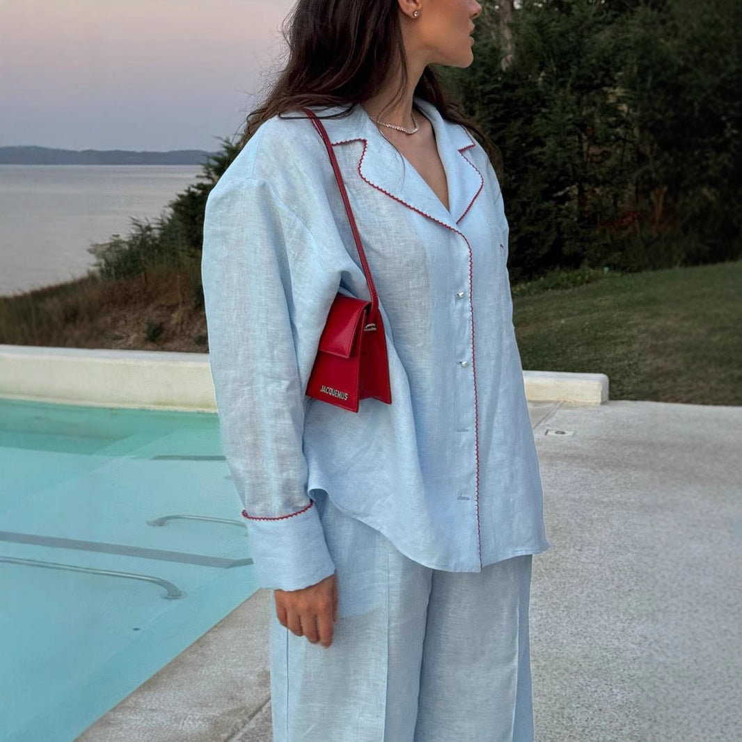 Women's Simple Relaxed Fit Comfortable Two-Piece Suit - Casual Blazer and Pants Set