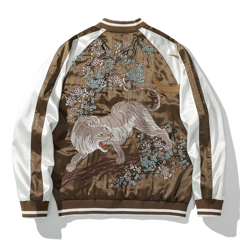 Tiger Embroidered Baseball Collar Jacket - Men's Chinese Style Coat