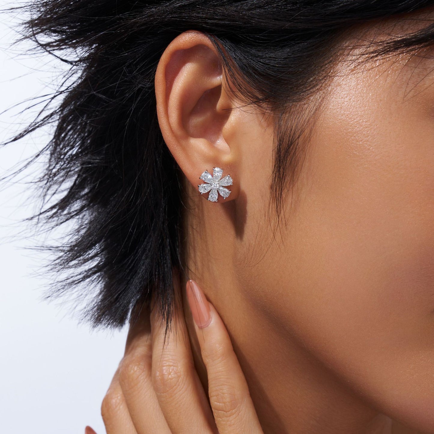 Sterling Silver Snowflake Earrings - Moissanite Flower Design Stud Earrings