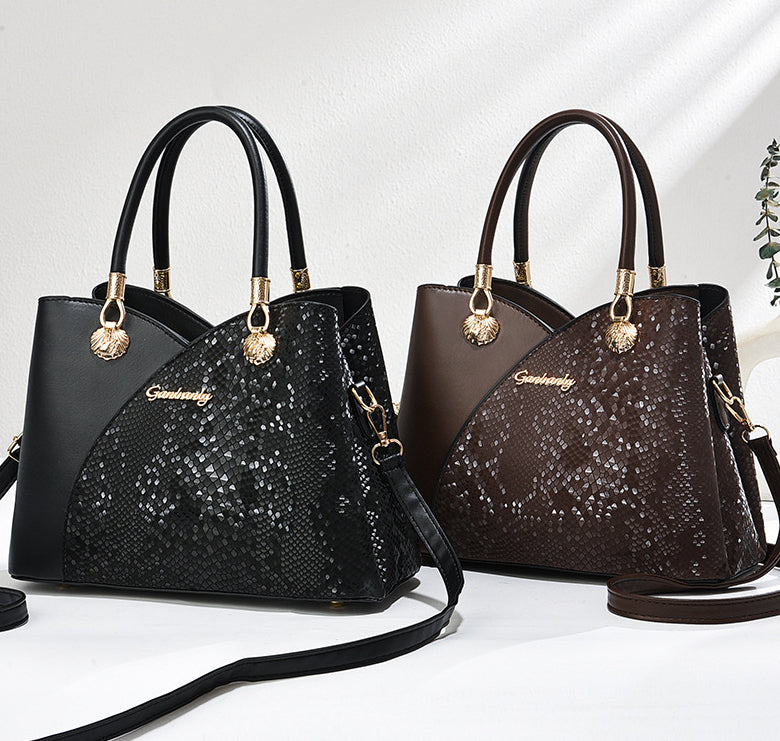 Elegant Spacious Shoulder or Crossbody Bag - PU Leather with Sequin Detail