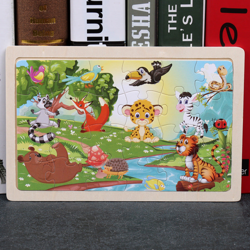 Kids Wooden Jigsaw Puzzle Toy - Educational Animal & Theme Designs for Ages 3+