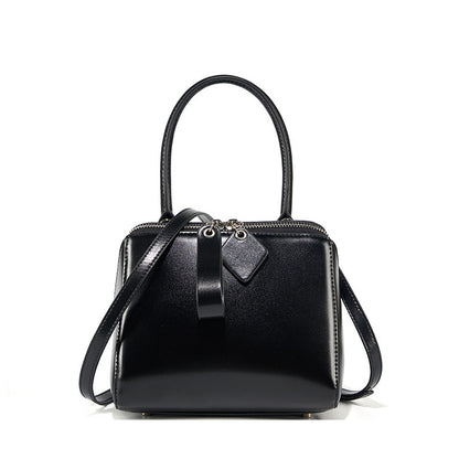 Women's Versatile Cowhide Leather Handbag with Open Grain Texture