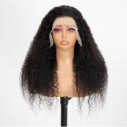 Long Black Curly Lace Front Wig - Small Curls Fluffy Style