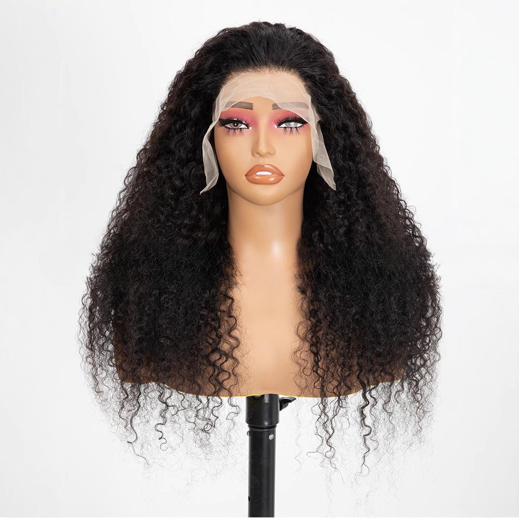 Long Black Curly Lace Front Wig - Small Curls Fluffy Style