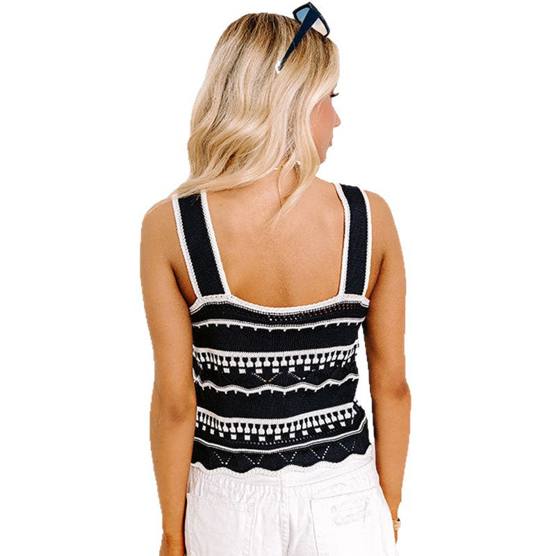 Women's Hollow-Out Knitted Striped Beach Cover-Up Vest - Lightweight Crochet Swimwear