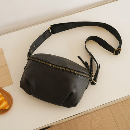 Genuine Leather Saddle Bag - First Layer Cowhide Crossbody Shoulder Bag