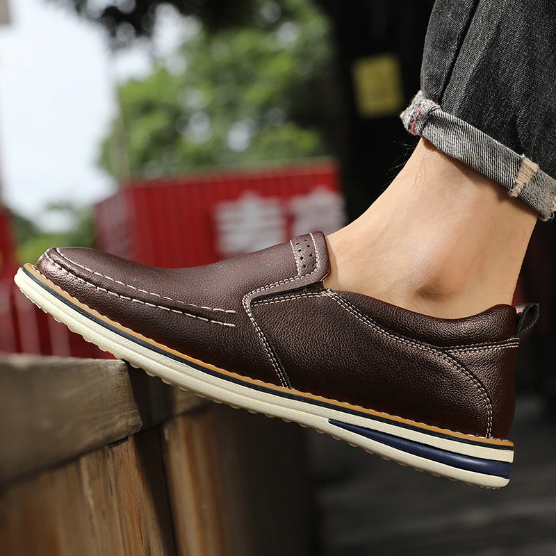 Men's Hand-Sewn Casual Leather Slip-On Shoes - Breathable Bean Style