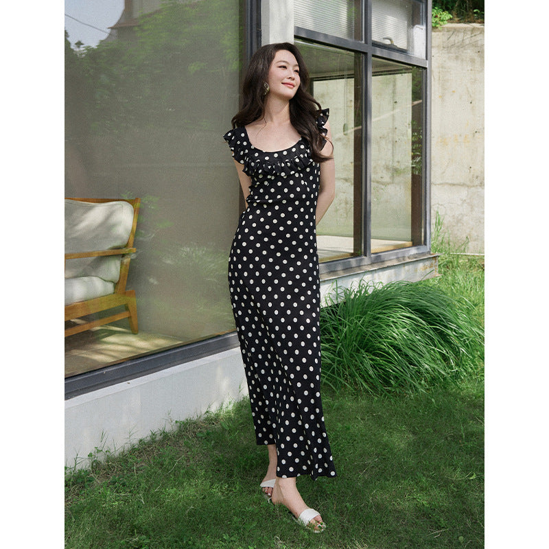 V-Neck Reversible Polka Dot Silk Dress