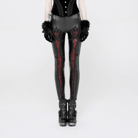 Punk Embroidery Positioning Flower Stretch Leggings - Women's Pants