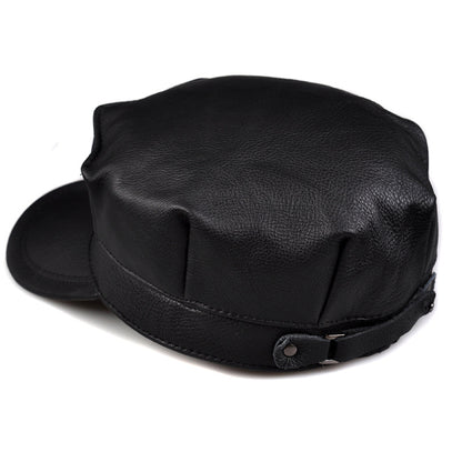 Men's Genuine Leather Octagonal Cap - Premium Cowhide Flat Top Hat