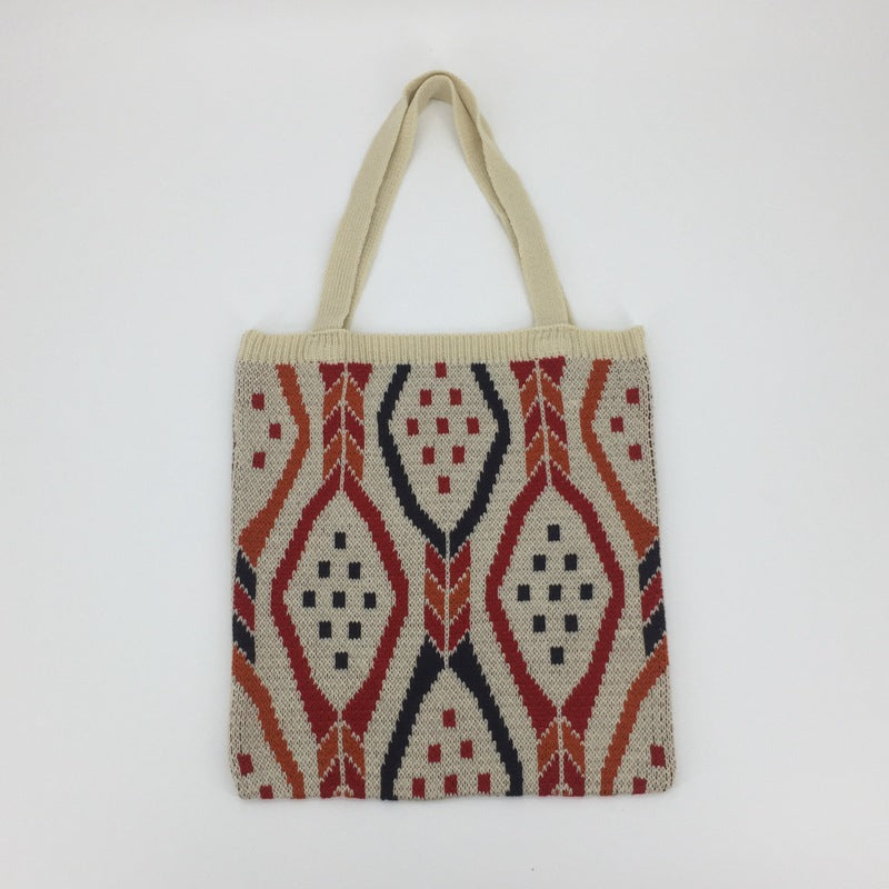 Striped Woven Tote Bag - Large Capacity Polyester Shoulder Bag