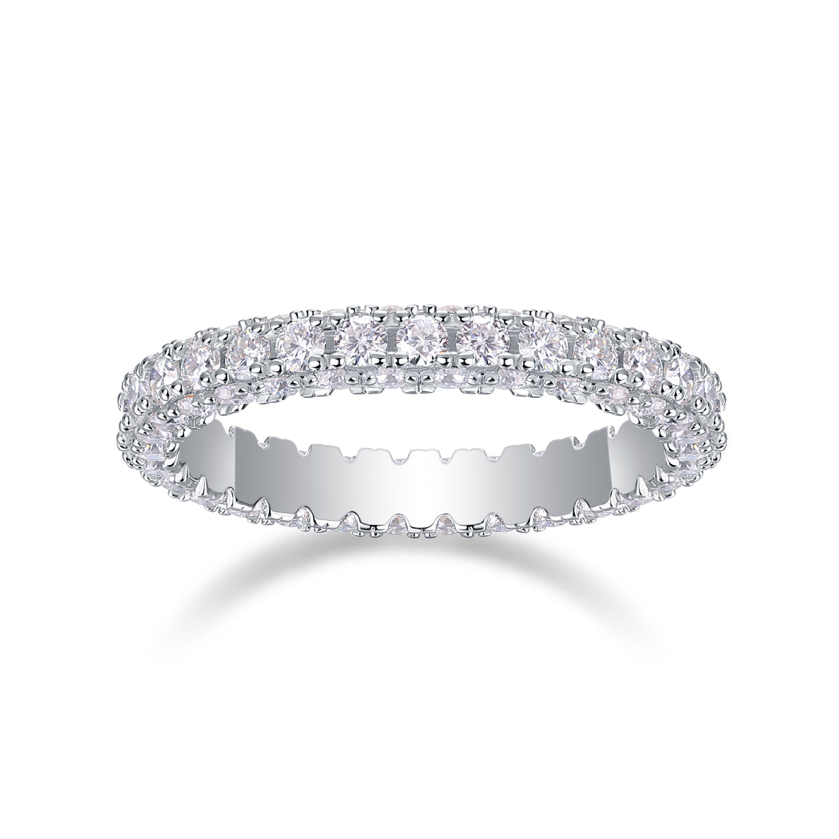 Moissanite Sterling Silver Wedding Ring Set - Platinum Plated Band