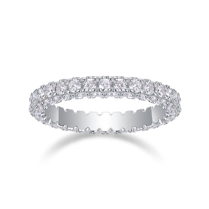 Moissanite Sterling Silver Wedding Ring Set - Platinum Plated Band