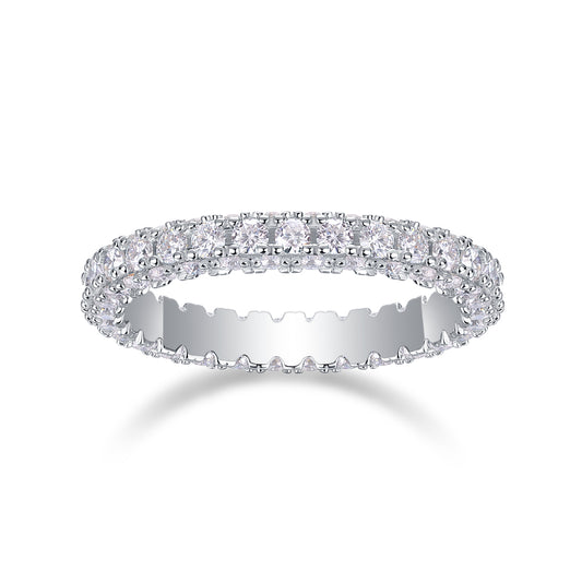 Moissanite Sterling Silver Wedding Ring Set - Platinum Plated Band