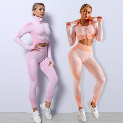 Women's 3-Piece Seamless Yoga Set - Sports Bra, Crop Top & Leggings Gym Outfit