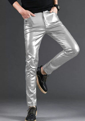 Men's Faux Leather Skinny Pants - Mid-Rise Slim Fit