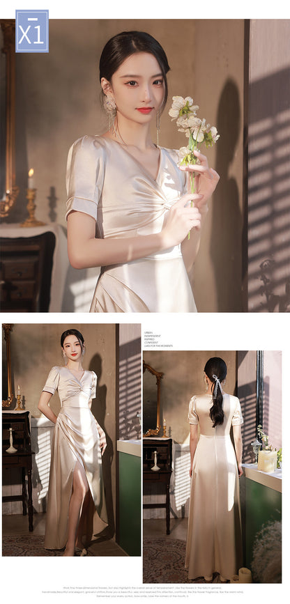 Champagne Satin Sleeveless High Waist Formal Dress | Elegant Wedding & Party Gown