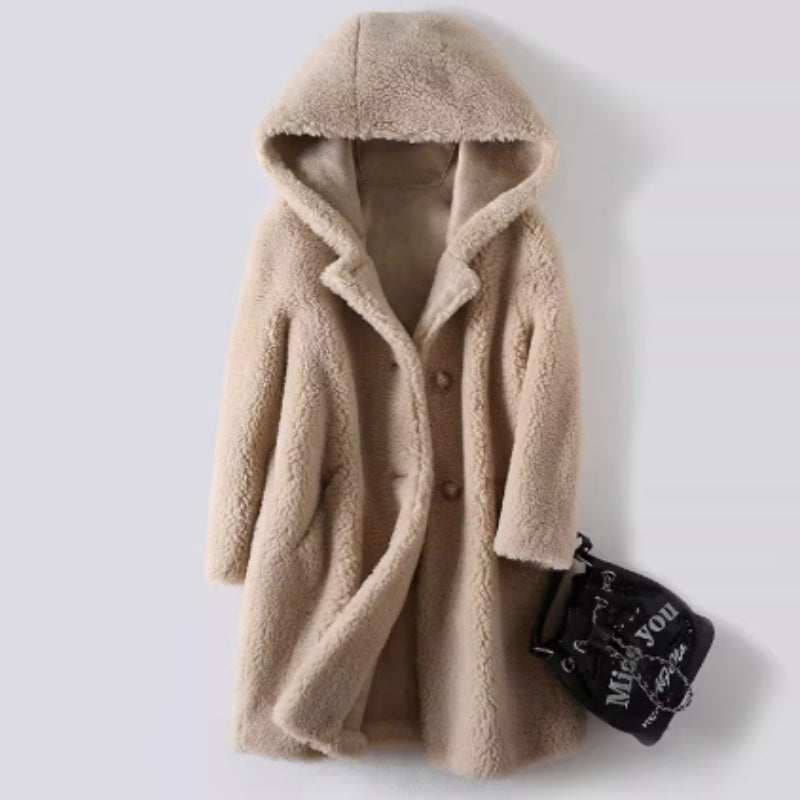 Women's Mid-Length Wool Hooded Coat - Elegant Commuter Style