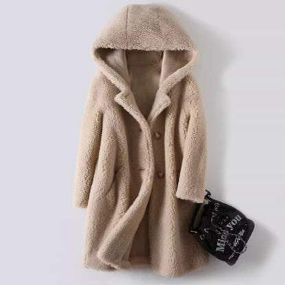 Women's Mid-Length Wool Hooded Coat - Elegant Commuter Style
