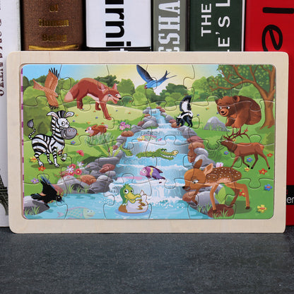 Kids Wooden Jigsaw Puzzle Toy - Educational Animal & Theme Designs for Ages 3+