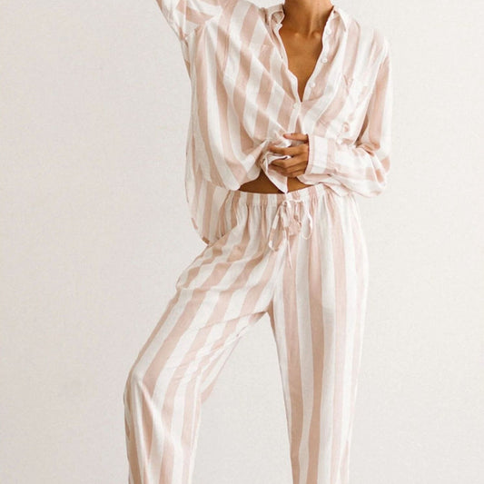 Women's Simple Loose and Comfortable Loungewear Pajamas - Cardigan Style Sleepwear Set