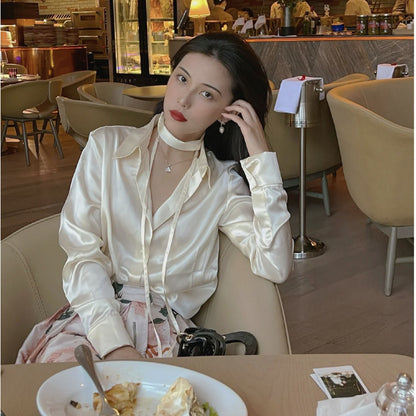 Women's Heavy Silk Shirt - Slim Fit Long Sleeve Blouse Top