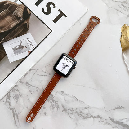 Slim Leather Apple Watch Band - Double Rivet Design with Custom Interface