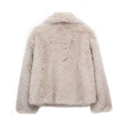 Women's Winter Plush Fluffy Lapel Coat - Warm Thicken Long Sleeve Jacket