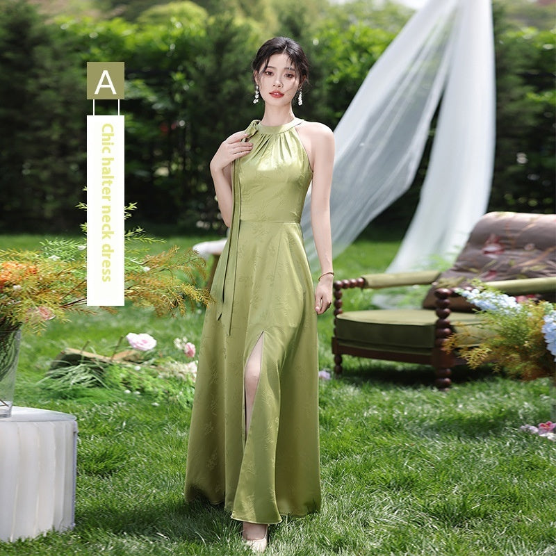 Women's Green Sleeveless High-Waist Bridesmaid Dress — Multiple Lengths & Styles