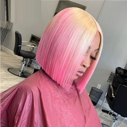 Gradient Front Lace Semi-Machine-Made High Quality Human Hair Wig - 130% Density Pink Blonde