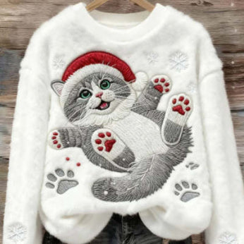 3D Digital Printed Christmas Sweater - Women's Crew Neck Long Sleeve