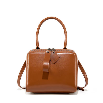 Women's Versatile Cowhide Leather Handbag with Open Grain Texture