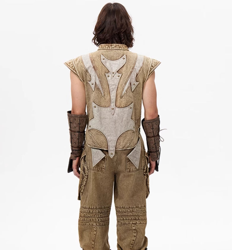 Men's Pleated Denim Vest - Korean Style Sleeveless Cotton Jacket