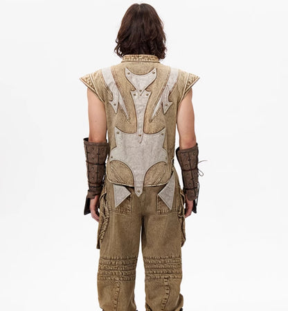 Men's Pleated Denim Vest - Korean Style Sleeveless Cotton Jacket