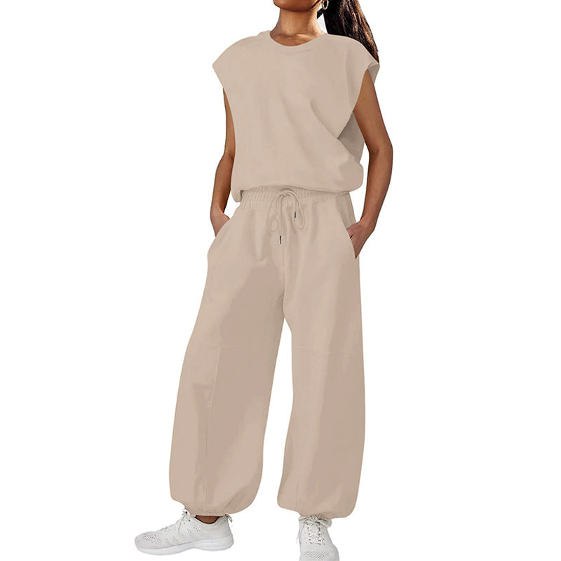 Sleeveless Backless Jumpsuit - Loose Fit with Elastic Waist and Pockets