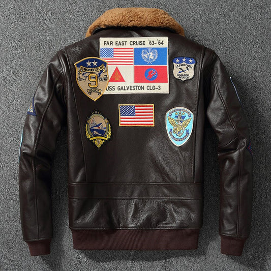 Casual Cowhide Leather Jacket - Vintage Style with Lapel Collar and Zipper for Men & Women