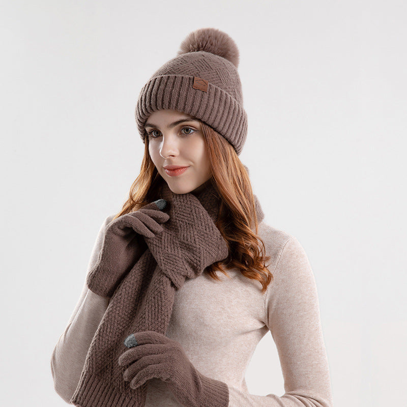 Women's Winter Knitted Hat Scarf Gloves Set - 3 Piece Acrylic Accessories Collection