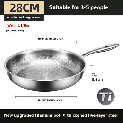 Pure Titanium Frying Pan - Uncoated Non-Stick Cookware with Glass Lid