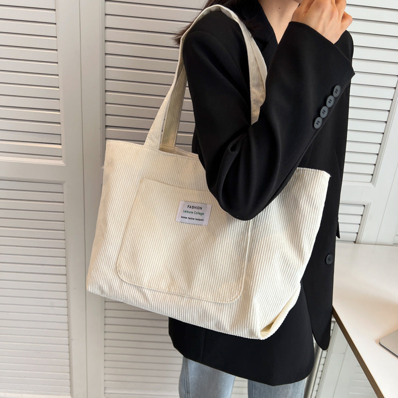 Retro Canvas Tote Handbag - European American Style with Letter Print Detail