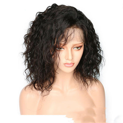 Full Lace Wig Ladies Bob - Natural Curly Human Hair Semi-Mechanical Headgear