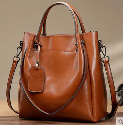 Women's Genuine Leather Handbag - Oil Wax Cowhide