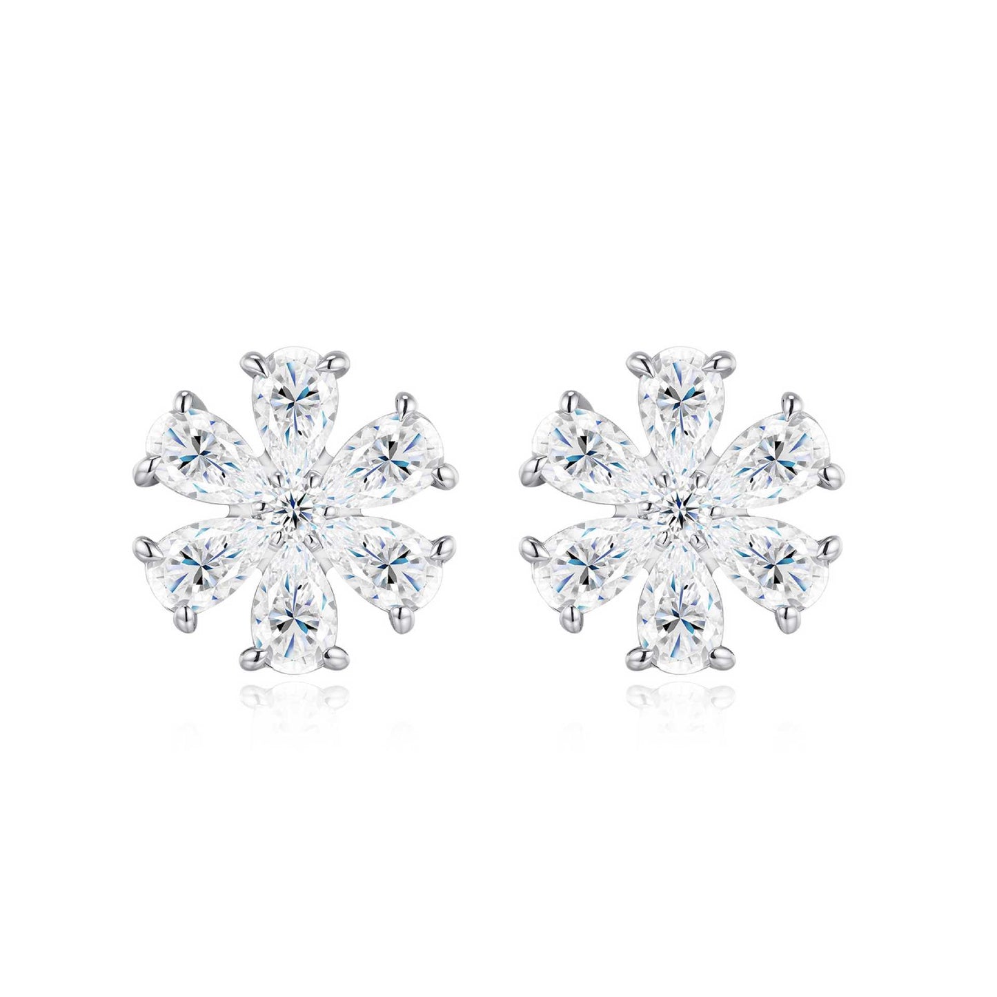 Sterling Silver Snowflake Earrings - Moissanite Flower Design Stud Earrings