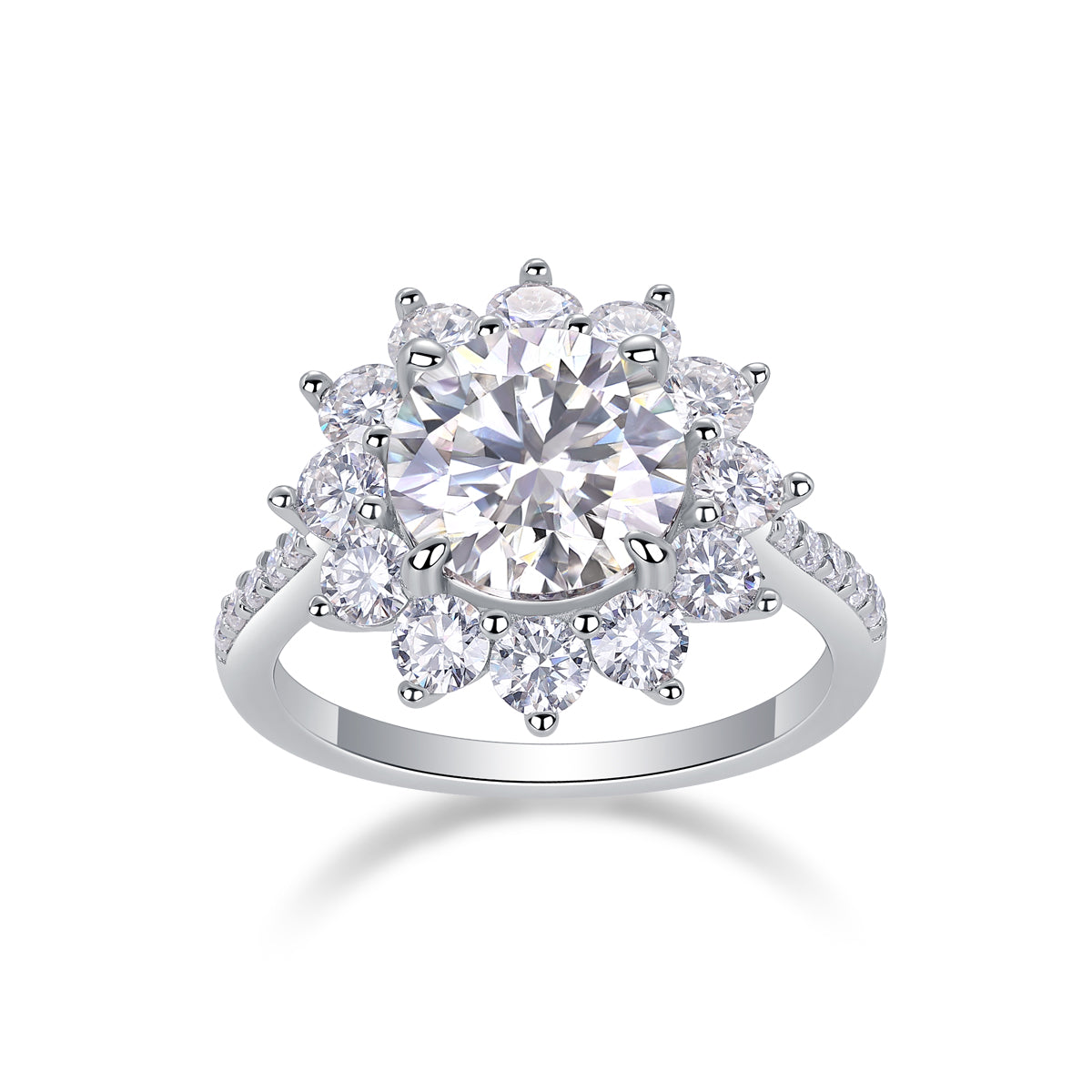 3 Carat Moissanite Sterling Silver Ring - Platinum Plated Wedding Band