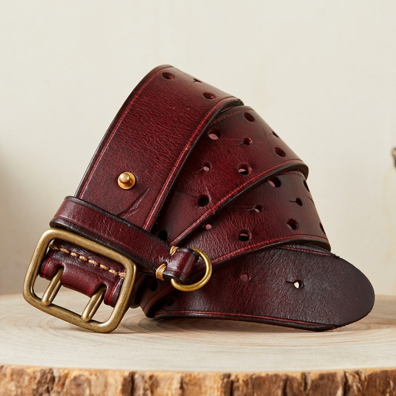 Men's Genuine Leather Cowhide Belt - Retro Copper Buckle Jeans Belt
