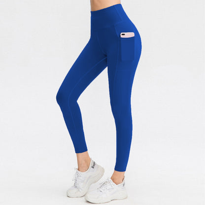 Brushed Side Pocket High-Waist Yoga Leggings - Peach Hip Belly Control