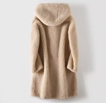Women's Mid-Length Wool Hooded Coat - Elegant Commuter Style