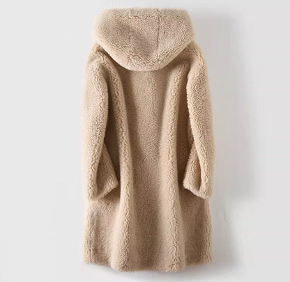 Women's Mid-Length Wool Hooded Coat - Elegant Commuter Style