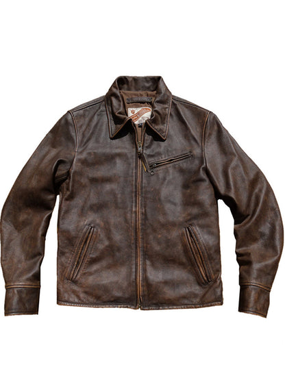 Washed Vintage Soft Leather Coat - Relaxed Fit Jacket