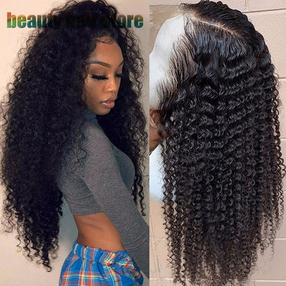Brazilian Kinky Curly Lace Front Human Hair Wig - 9A Grade Natural Color